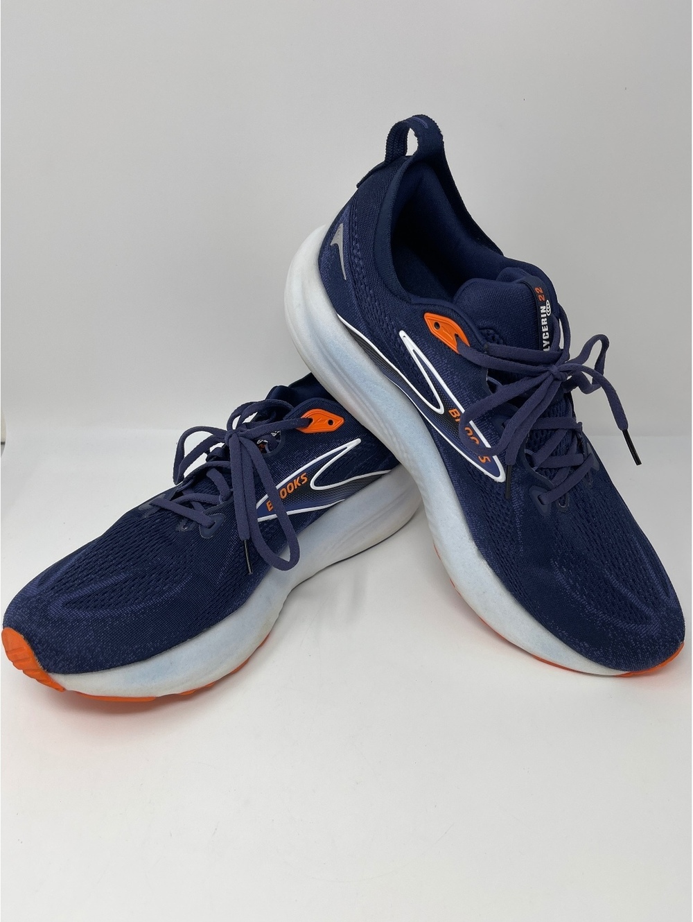 Brooks Glycerin 22 Navy Blue Orange Running Shoes Athletic Sneakers Mens